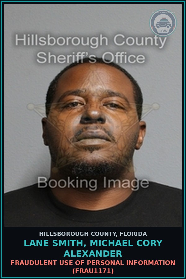 Booking mugshot of LANE SMITH, MICHAEL CORY ALEXANDER in Hillsborough County