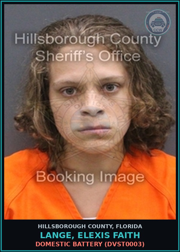 Booking mugshot of LANGE, ELEXIS FAITH in Hillsborough County