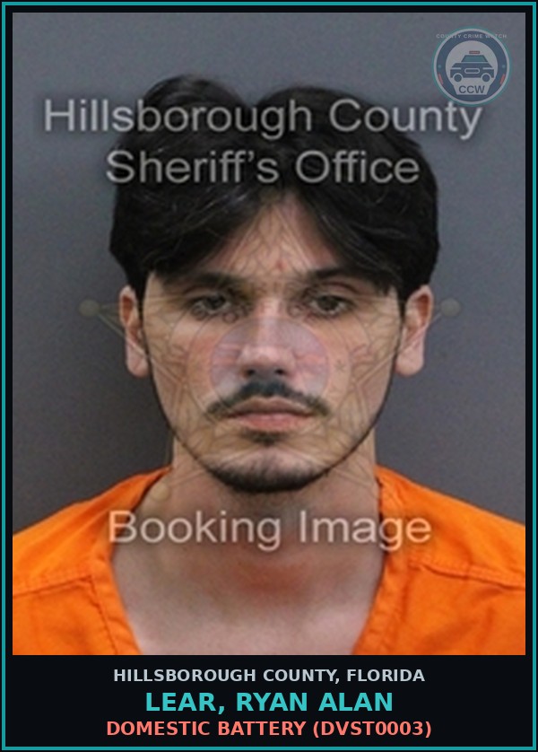 Booking mugshot of LEAR, RYAN ALAN in Hillsborough County