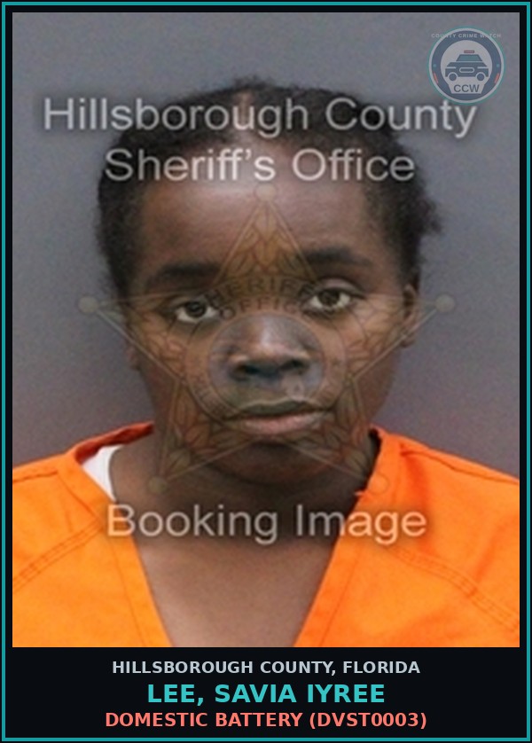 Booking mugshot of LEE, SAVIA IYREE in Hillsborough County