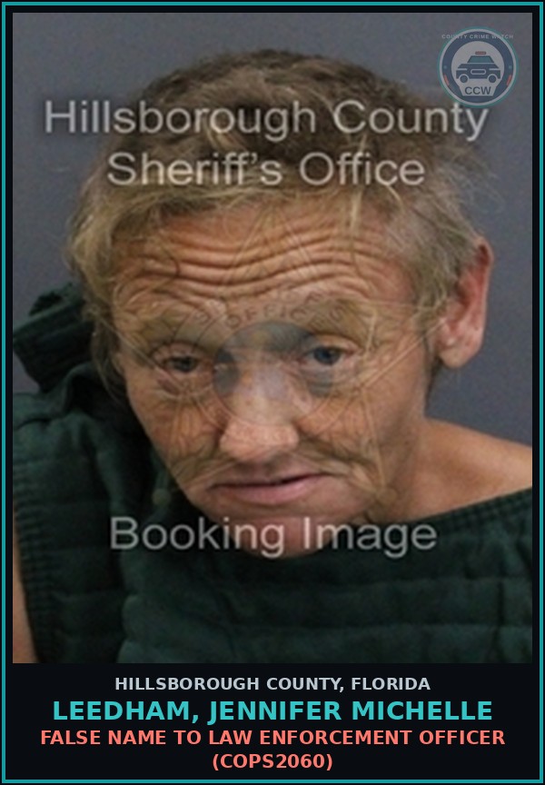 Booking mugshot of LEEDHAM, JENNIFER MICHELLE in Hillsborough County
