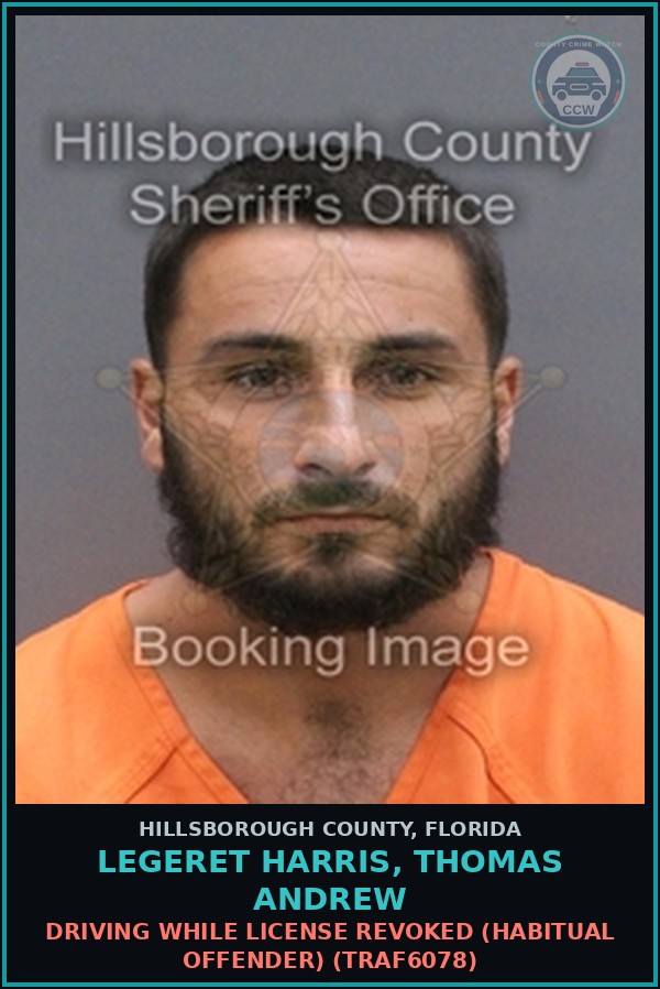 Booking mugshot of LEGERET HARRIS, THOMAS ANDREW in Hillsborough County