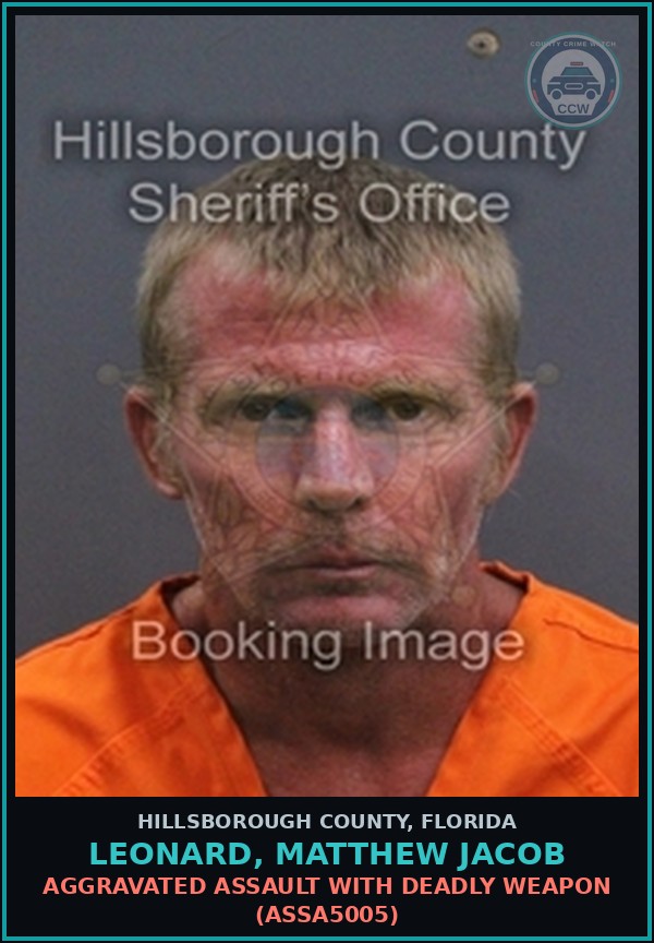 Booking mugshot of LEONARD, MATTHEW JACOB in Hillsborough County