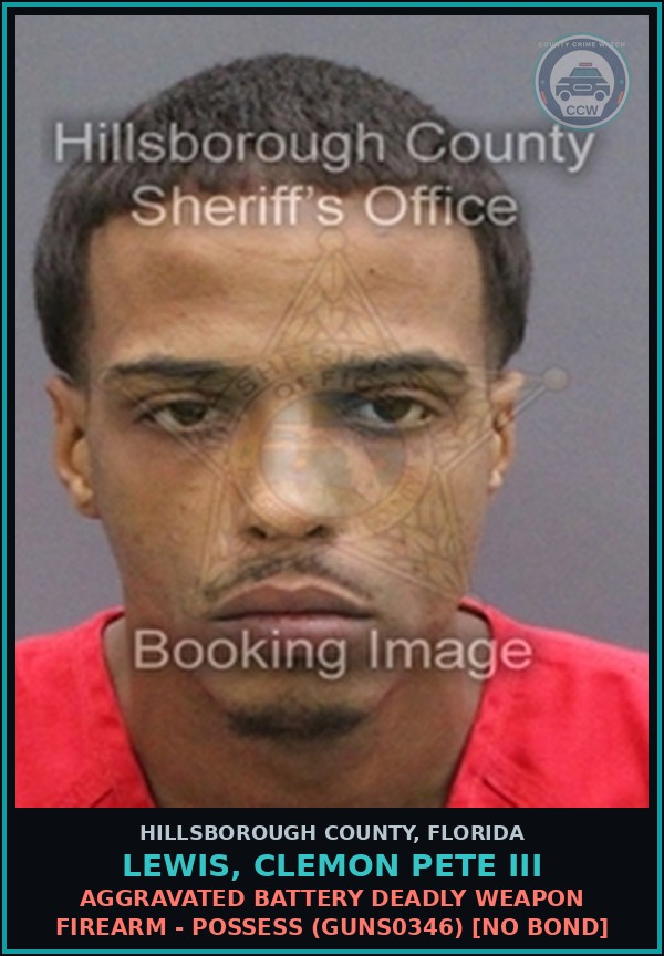 Booking mugshot of LEWIS, CLEMON PETE III in Hillsborough County