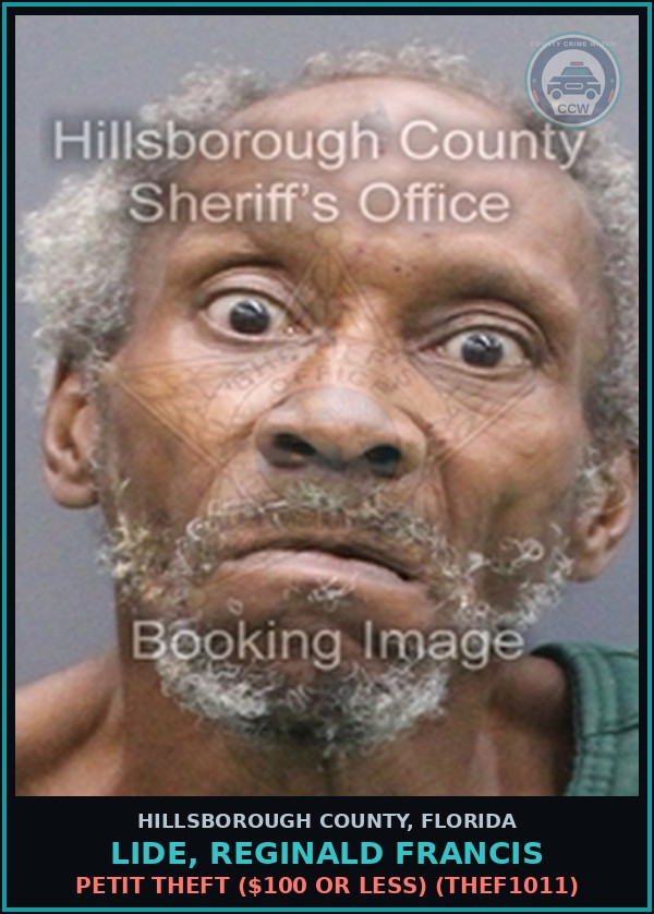 Booking mugshot of LIDE, REGINALD FRANCIS in Hillsborough County