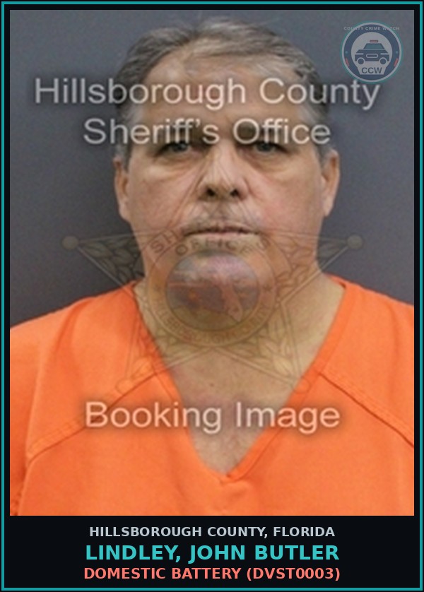 Booking mugshot of LINDLEY, JOHN BUTLER in Hillsborough County
