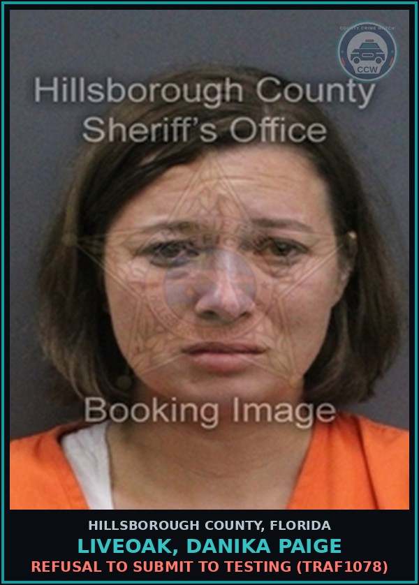 Booking mugshot of LIVEOAK, DANIKA PAIGE in Hillsborough County