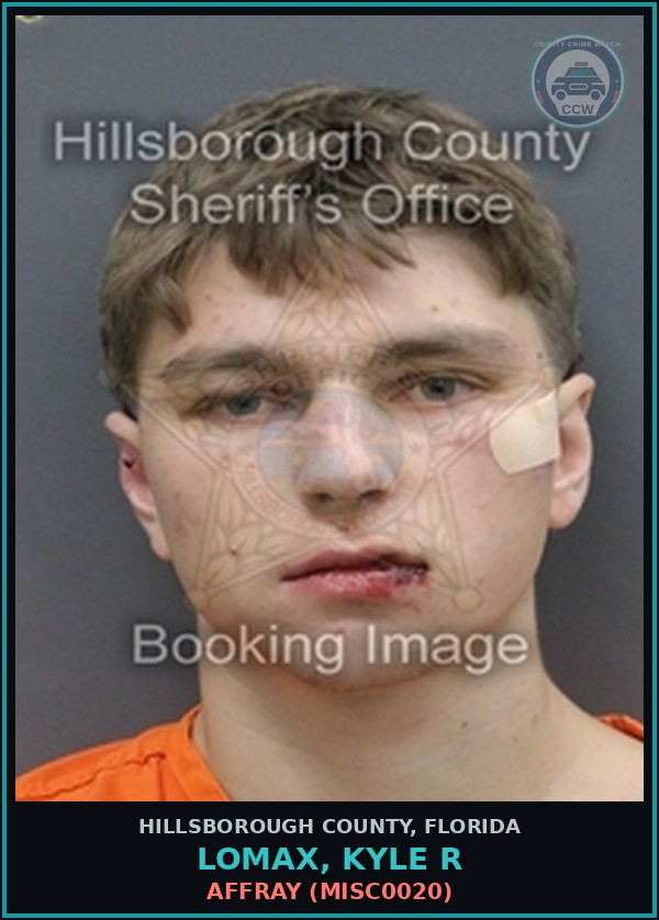 Booking mugshot of LOMAX, KYLE R in Hillsborough County