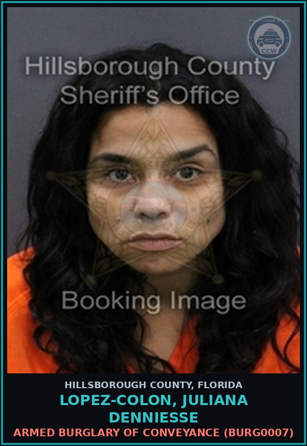 Booking mugshot of LOPEZ-COLON, JULIANA DENNIESSE in Hillsborough County