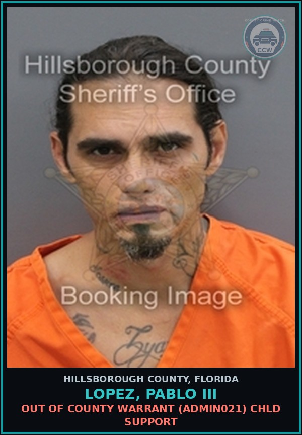 Booking mugshot of LOPEZ, PABLO III in Hillsborough County