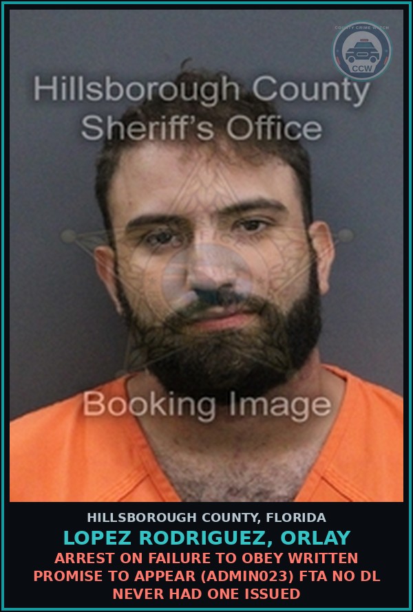 Booking mugshot of LOPEZ RODRIGUEZ, ORLAY in Hillsborough County