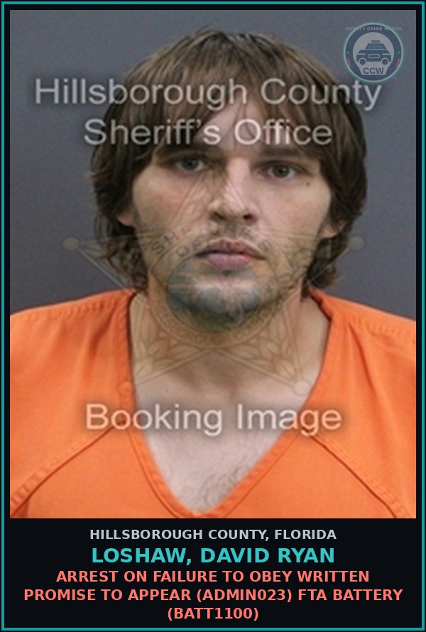 Booking mugshot of LOSHAW, DAVID RYAN in Hillsborough County