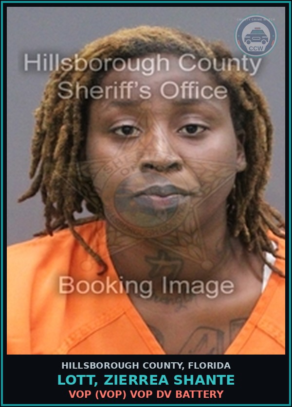 Booking mugshot of LOTT, ZIERREA SHANTE in Hillsborough County