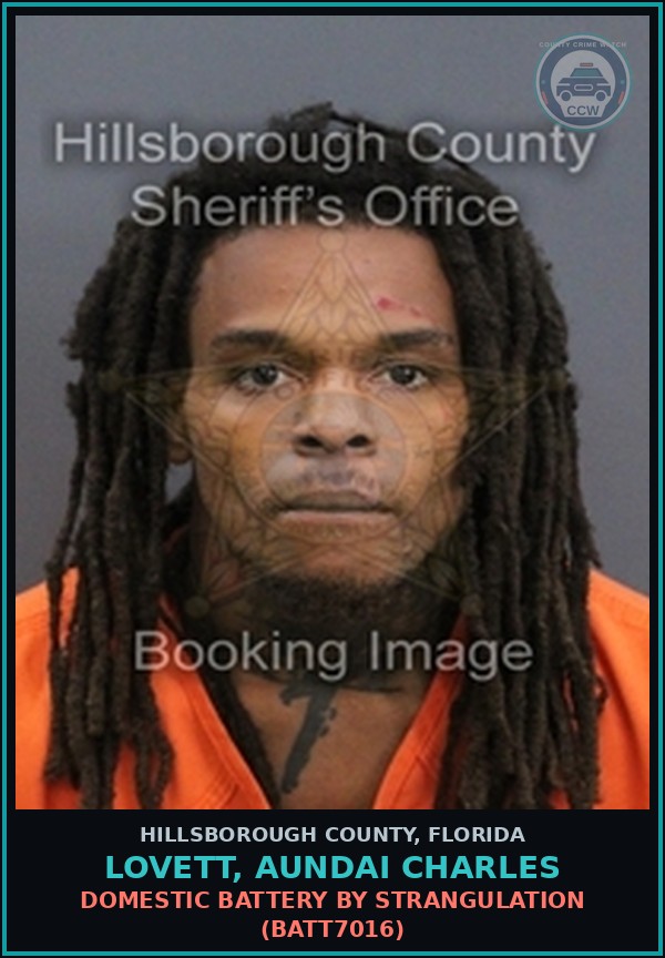 Booking mugshot of LOVETT, AUNDAI CHARLES in Hillsborough County