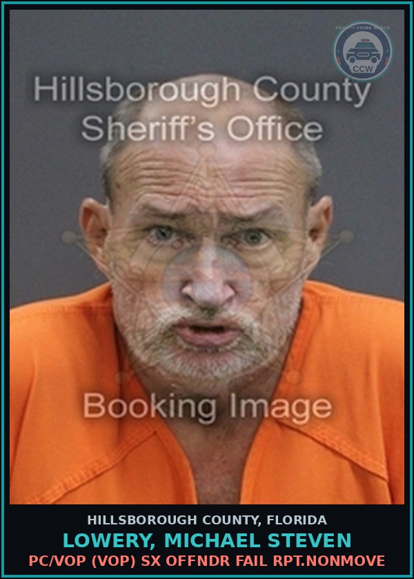 Booking mugshot of LOWERY, MICHAEL STEVEN in Hillsborough County