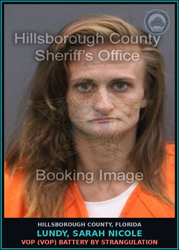 Booking mugshot of LUNDY, SARAH NICOLE in Hillsborough County