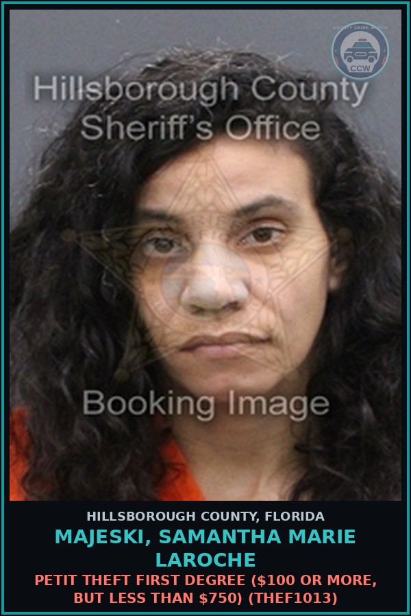 Booking mugshot of MAJESKI, SAMANTHA MARIE LAROCHE in Hillsborough County