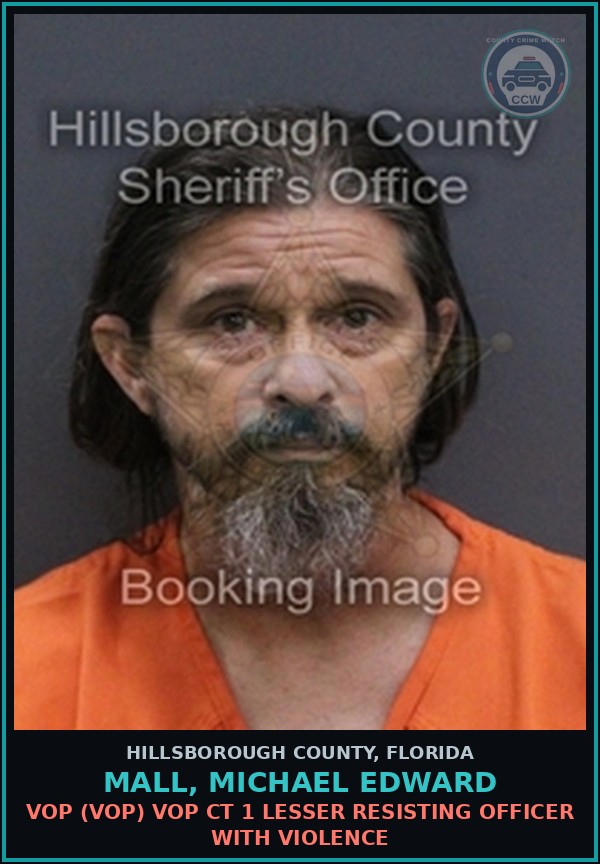 Booking mugshot of MALL, MICHAEL EDWARD in Hillsborough County