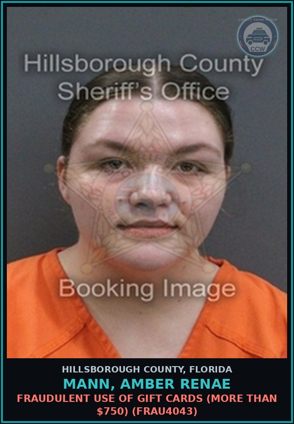 Booking mugshot of MANN, AMBER RENAE in Hillsborough County