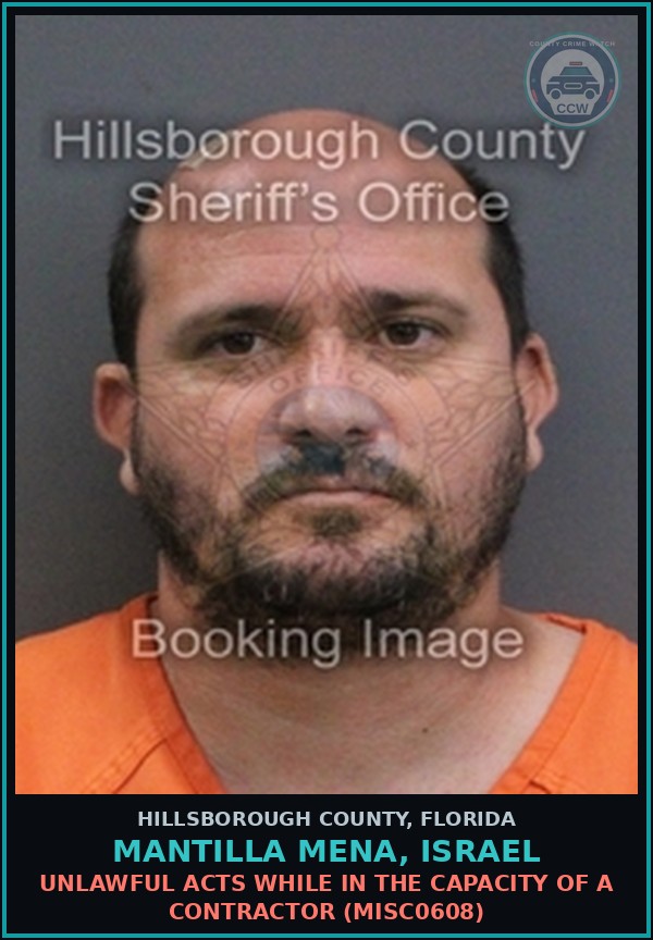 Booking mugshot of MANTILLA MENA, ISRAEL in Hillsborough County
