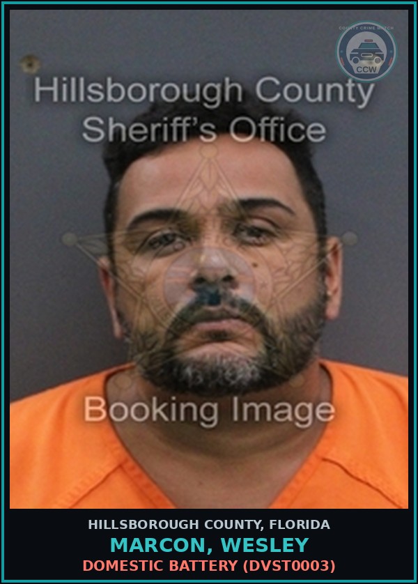 Booking mugshot of MARCON, WESLEY in Hillsborough County