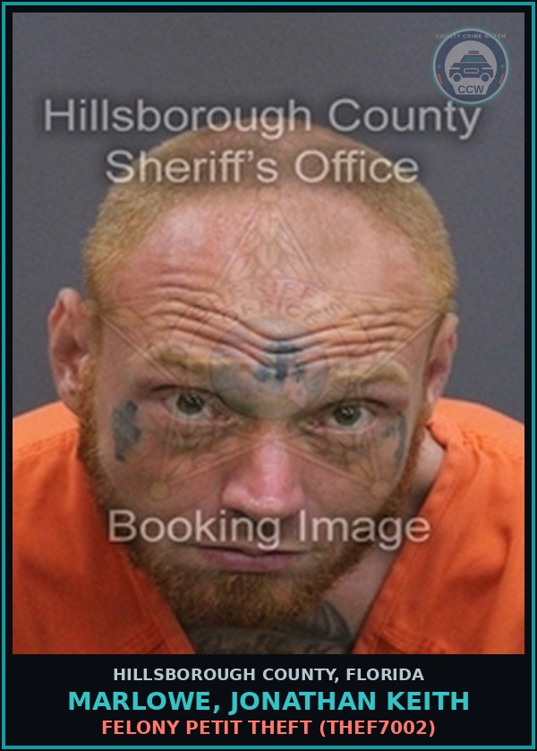 Booking mugshot of MARLOWE, JONATHAN KEITH in Hillsborough County
