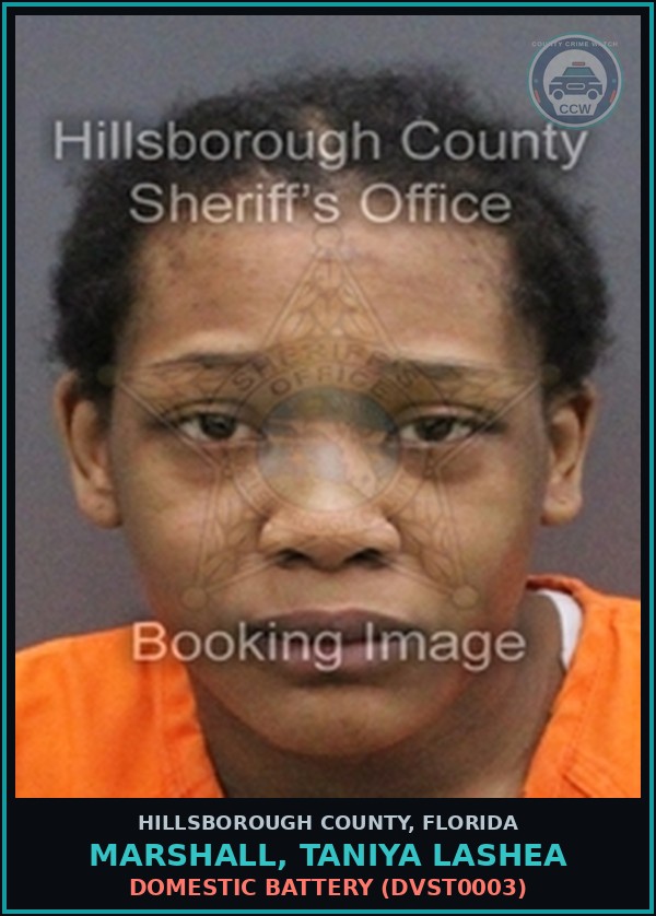 Booking mugshot of MARSHALL, TANIYA LASHEA in Hillsborough County