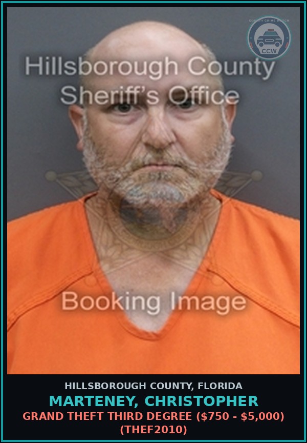 Booking mugshot of MARTENEY, CHRISTOPHER in Hillsborough County