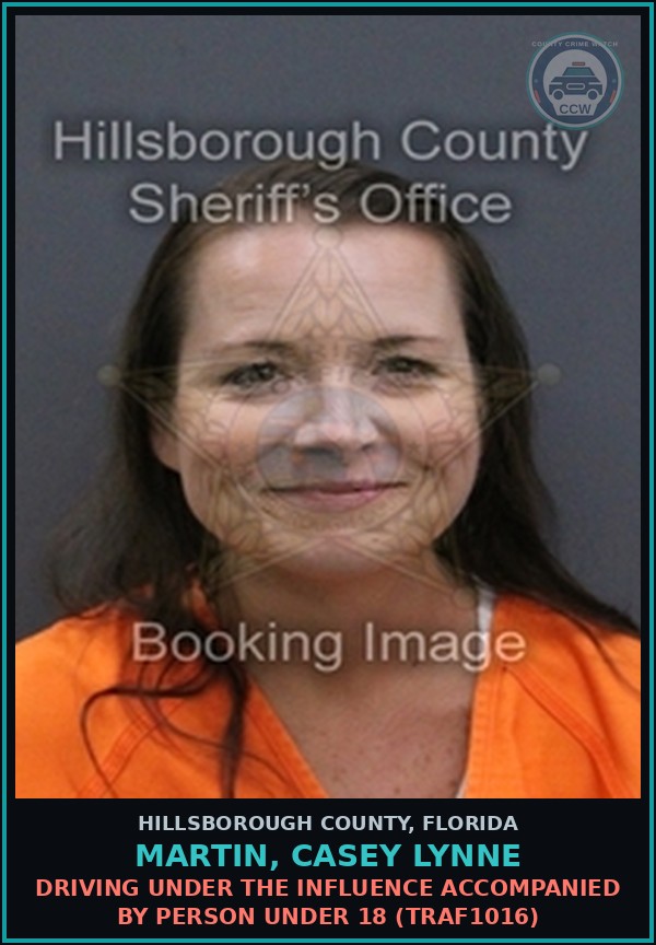 Booking mugshot of MARTIN, CASEY LYNNE in Hillsborough County
