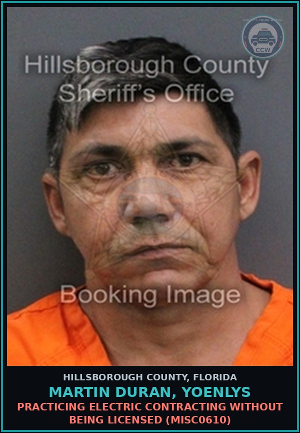 Booking mugshot of MARTIN DURAN, YOENLYS in Hillsborough County