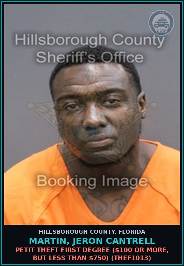 Booking mugshot of MARTIN, JERON CANTRELL in Hillsborough County