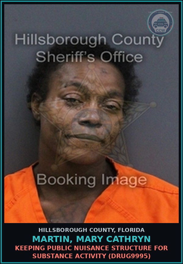 Booking mugshot of MARTIN, MARY CATHRYN in Hillsborough County