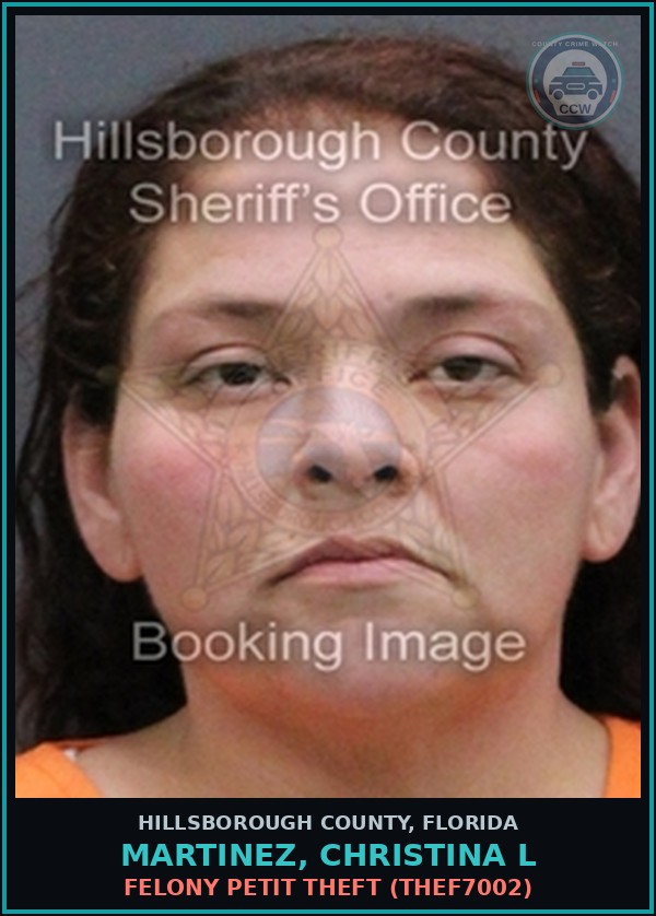Booking mugshot of MARTINEZ, CHRISTINA L in Hillsborough County