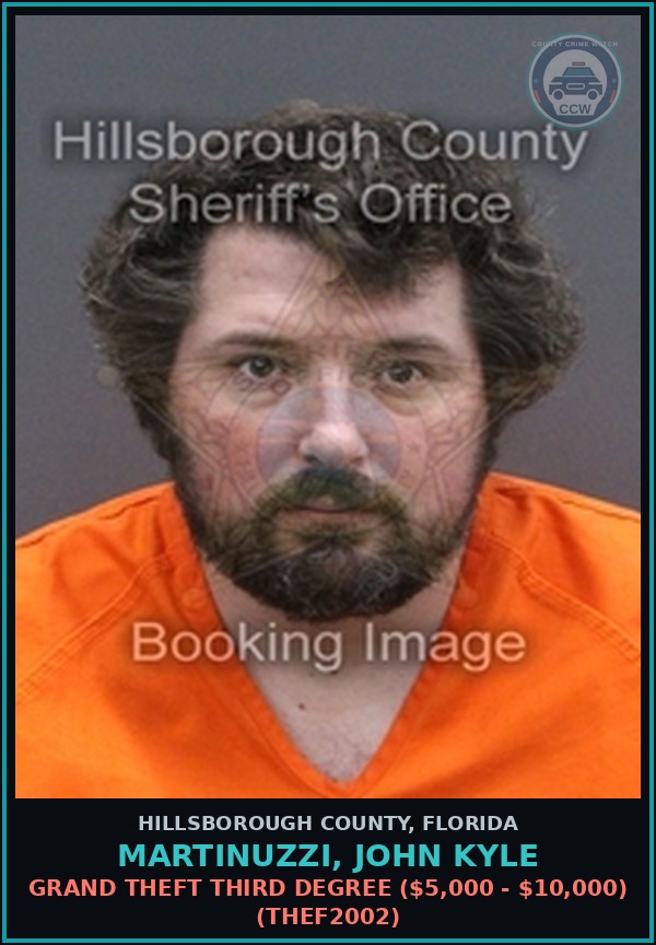 Booking mugshot of MARTINUZZI, JOHN KYLE in Hillsborough County
