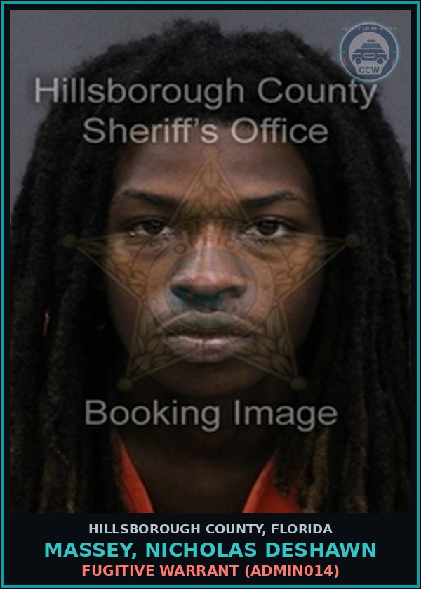 Booking mugshot of MASSEY, NICHOLAS DESHAWN in Hillsborough County
