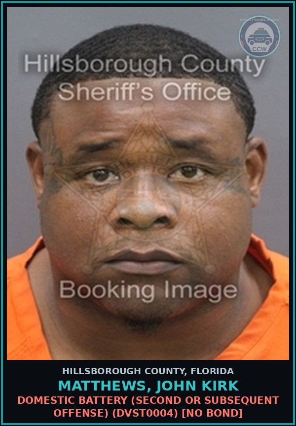 Booking mugshot of MATTHEWS, JOHN KIRK in Hillsborough County
