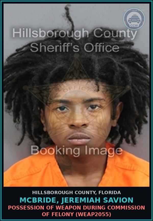 Booking mugshot of MCBRIDE, JEREMIAH SAVION in Hillsborough County