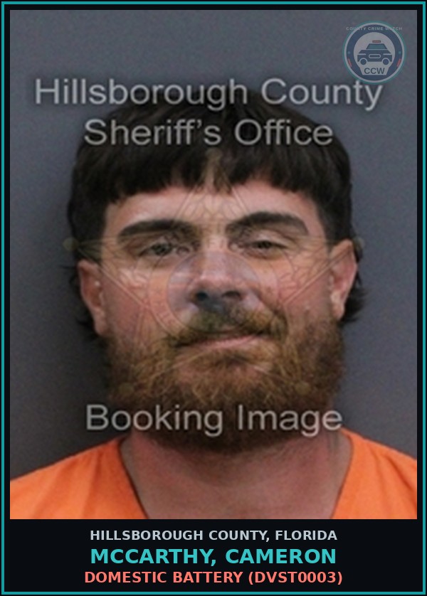 Booking mugshot of MCCARTHY, CAMERON in Hillsborough County