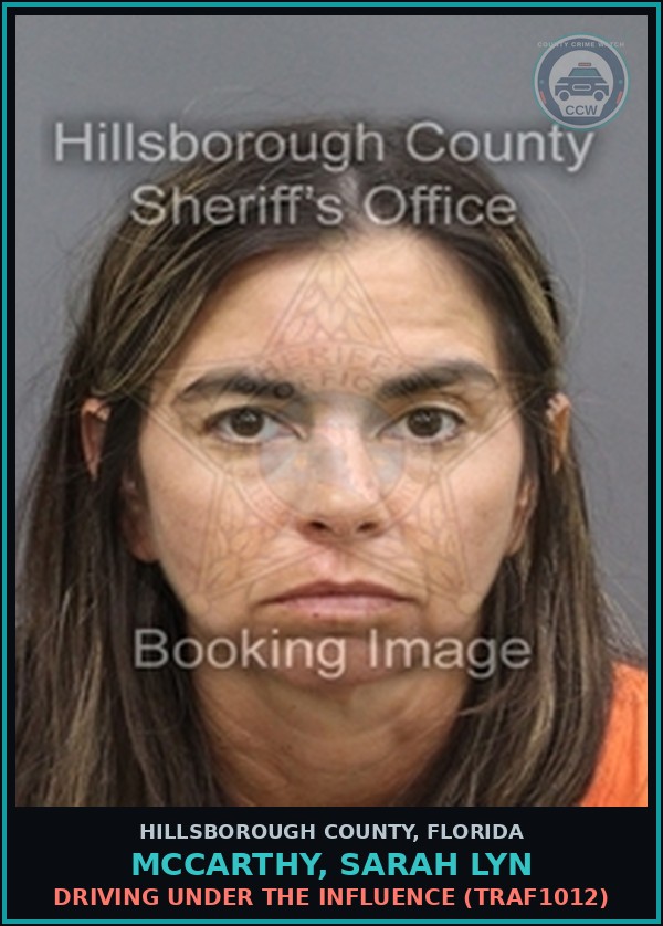Booking mugshot of MCCARTHY, SARAH LYN in Hillsborough County