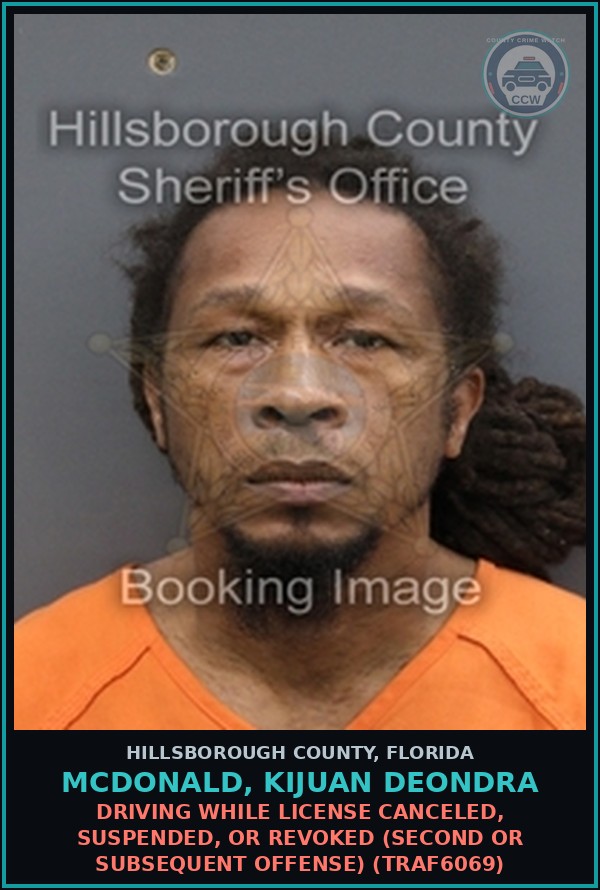 Booking mugshot of MCDONALD, KIJUAN DEONDRA in Hillsborough County