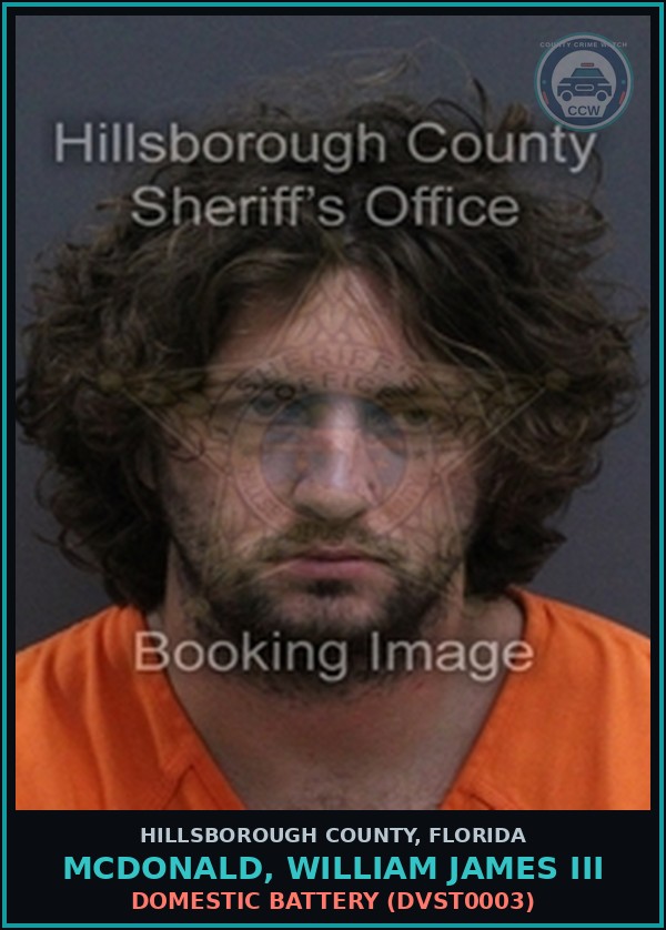 Booking mugshot of MCDONALD, WILLIAM JAMES III in Hillsborough County