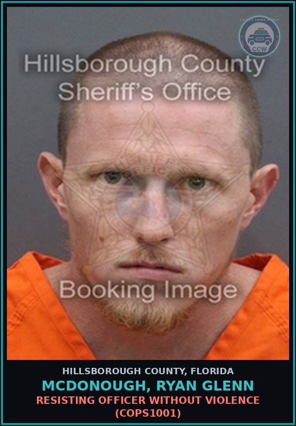 Booking mugshot of MCDONOUGH, RYAN GLENN in Hillsborough County