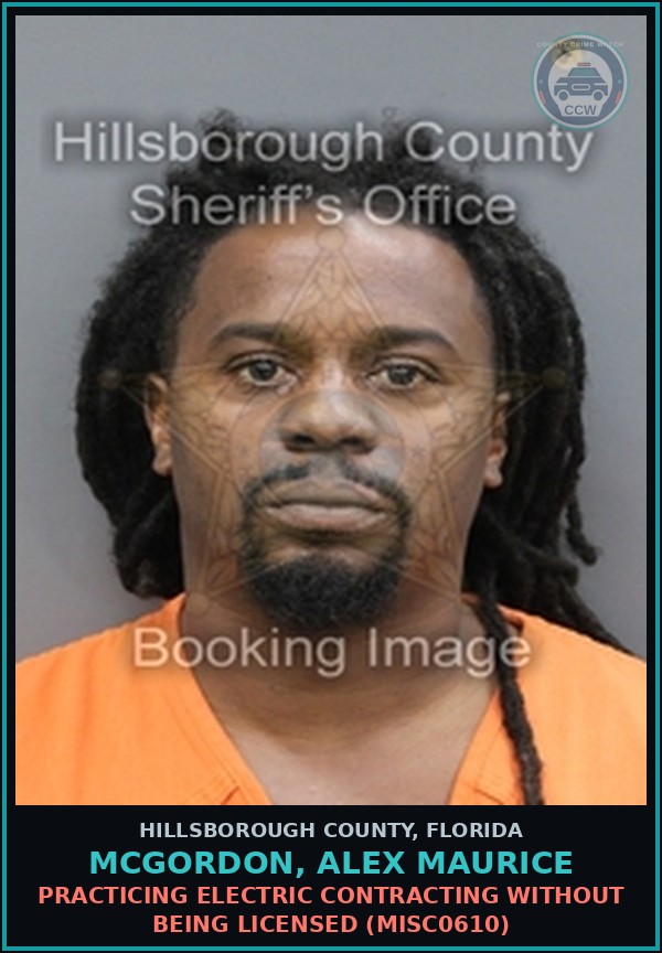 Booking mugshot of MCGORDON, ALEX MAURICE in Hillsborough County