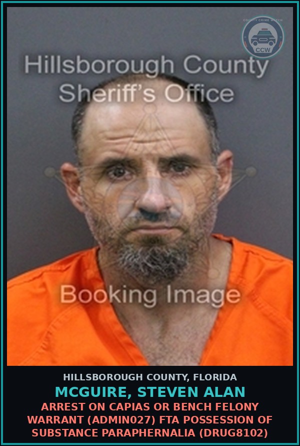 Booking mugshot of MCGUIRE, STEVEN ALAN in Hillsborough County