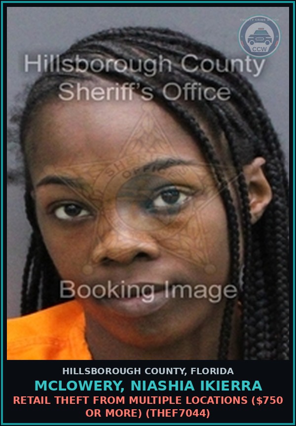 Booking mugshot of MCLOWERY, NIASHIA IKIERRA in Hillsborough County