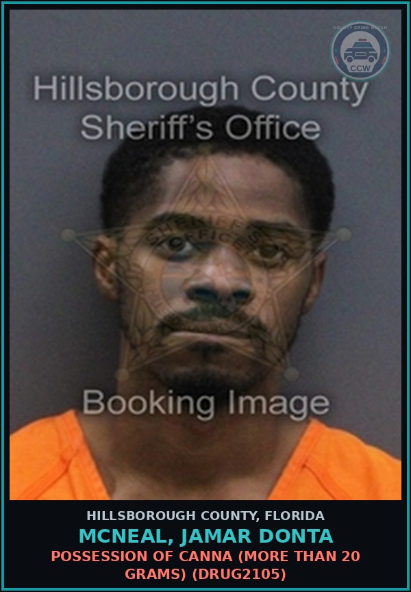 Booking mugshot of MCNEAL, JAMAR DONTA in Hillsborough County