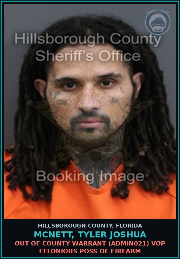 Booking mugshot of MCNETT, TYLER JOSHUA in Hillsborough County