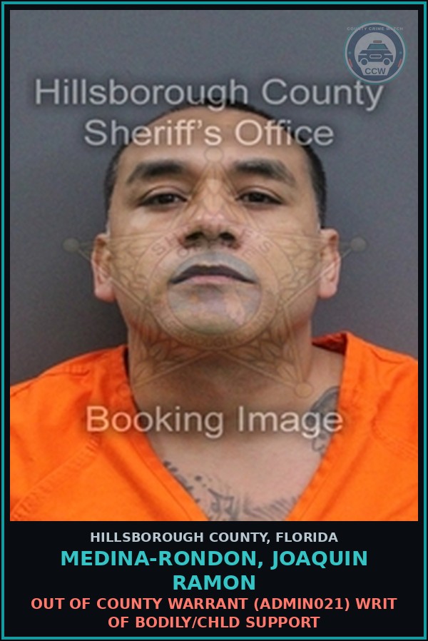 Booking mugshot of MEDINA-RONDON, JOAQUIN RAMON in Hillsborough County