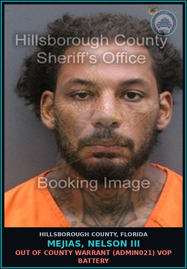 Booking mugshot of MEJIAS, NELSON III in Hillsborough County