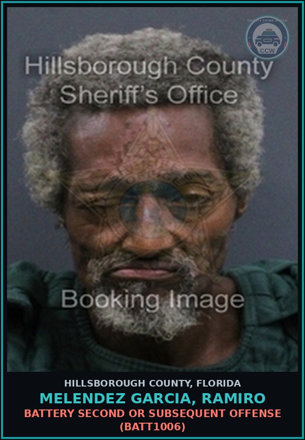 Booking mugshot of MELENDEZ GARCIA, RAMIRO in Hillsborough County